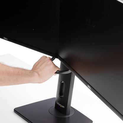 StarTech.com Crossbar Dual Monitor Desk Stand For Double 27-inch Screens, VESA Mount 75x75/100x100, Toolless Height Adjustment, Up To 13.2lb (6kg) Per Display