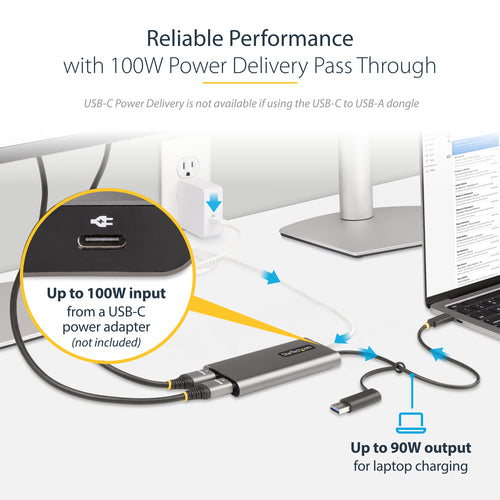 StarTech.com USB-C to Dual-HDMI Adapter - USB-C or A to 2x HDMI - 4K 60Hz - 100W Power Delivery Pass-Through - 1ft (30cm) Built-in Cable - USB to HDMI Multi-Monitor Converter for Laptop - TAA