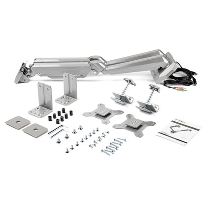 StarTech.com Desk Mount Dual Monitor Arm with USB & Audio - Desk Clamp VESA Mount for up to 32 inch Displays - 2x USB, 2x 3.5mm audio - Ergonomic Full Motion Dual Monitor Arm - Silver
