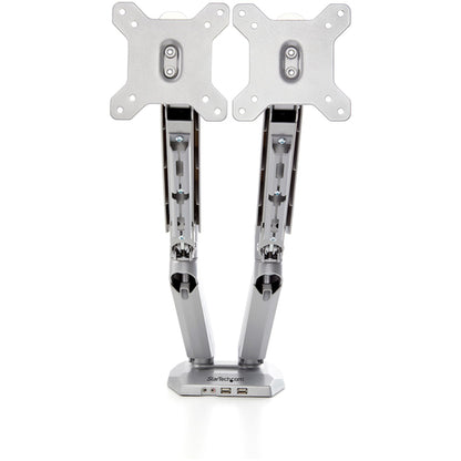 StarTech.com Desk Mount Dual Monitor Arm with USB & Audio - Desk Clamp VESA Mount for up to 32 inch Displays - 2x USB, 2x 3.5mm audio - Ergonomic Full Motion Dual Monitor Arm - Silver