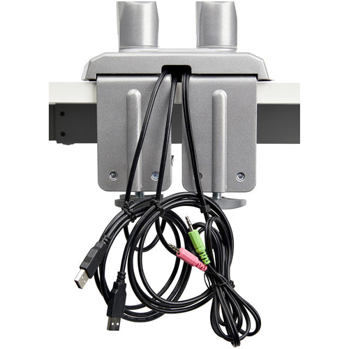StarTech.com Desk Mount Dual Monitor Arm with USB & Audio - Desk Clamp VESA Mount for up to 32 inch Displays - 2x USB, 2x 3.5mm audio - Ergonomic Full Motion Dual Monitor Arm - Silver