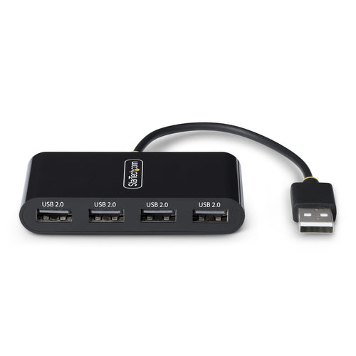 StarTech.com 4-Port USB 2.0 Hub, USB Bus Powered, Small Travel Mini USB Hub, USB 2.0 Splitter, Portable Multi-Port USB Hub, 480Mbps, Overcurrent Protection (OCP)