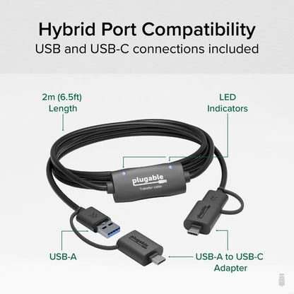 Plugable Technologies USB Data Transfer Cable PC to PC, Compatible with Windows USB C and USB 3.0, Transfer Files to New Computer with Included Bravura Easy Computer Sync Software, 6.6ft (USBC-TRAN)