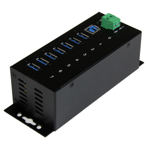 StarTech.com 7-Port USB 3.0 Hub (5Gbps) - Metal Industrial USB-A Hub with ESD Protection & 350W Surge Protection - Din Rail, Wall or Desk Mountable - TAA Compliant USB Expander Hub