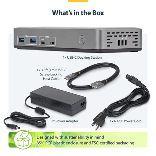 StarTech.com Dual-Monitor USB-C Docking Station, DisplayPort, 4K 60Hz, 100W Laptop Charging, 1GbE, Driverless, Multi-Monitor Dock For Windows