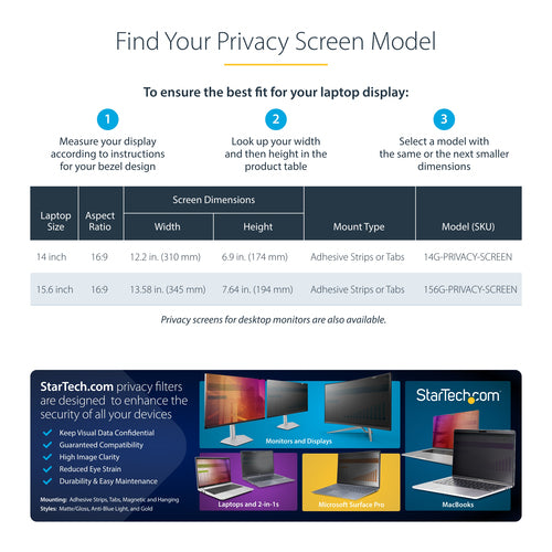 StarTech.com 14-inch 16:9 Laptop Privacy Screen, Reversible Gold Filter w/Enhanced Privacy, Computer Security Filter, Removable Screen Protector/Shield, +/- 30 Deg.