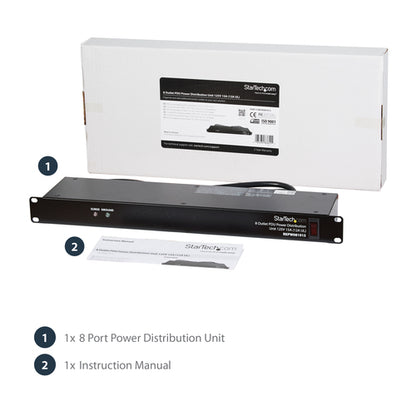 StarTech.com Rackmount PDU with 8 Outlets and Surge Protection - 1U