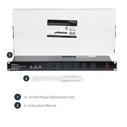 StarTech.com Rackmount PDU with 16 Outlets and Surge Protection - 1U