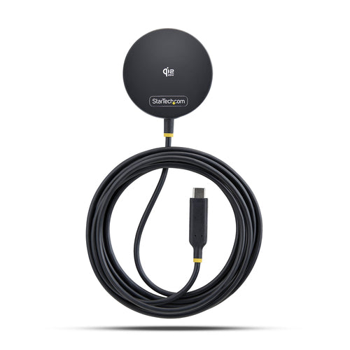 StarTech.com Qi2.2 Certified 25W Magnetic Wireless Charging Pad with 6.6ft (2m) USB-C Tethered Cable, MagSafe Compatible for iPhone 17/16 Pro/Pro Max, Black