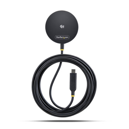 StarTech.com Qi2.2 Certified 25W Magnetic Wireless Charging Pad with 6.6ft (2m) USB-C Tethered Cable, MagSafe Compatible for iPhone 17/16 Pro/Pro Max, Black