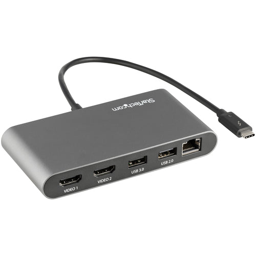 StarTech.com Dual-Monitor Thunderbolt Mini Dock, 4K 60Hz HDMI, Driverless Hub for Windows & Mac, Gigabit Ethernet, 1 x USB 5Gbps & 1x USB 2.0, 11in (28cm) Cable