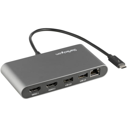 StarTech.com Dual-Monitor Thunderbolt Mini Dock, 4K 60Hz HDMI, Driverless Hub for Windows & Mac, Gigabit Ethernet, 1 x USB 5Gbps & 1x USB 2.0, 11in (28cm) Cable