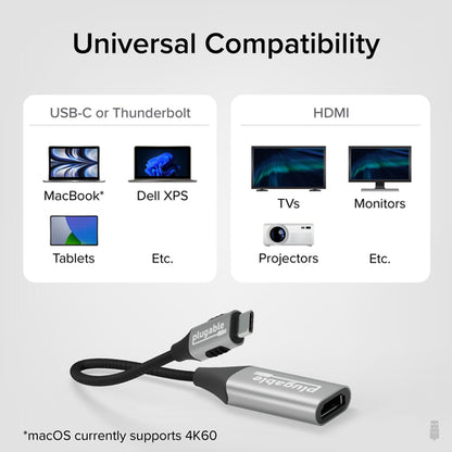 Plugable Technologies USB C to HDMI Adapter, HDMI 2.1, 8K 60Hz or 4K 144Hz, USB4 / Thunderbolt to Adapter for 4K HDR Monitor, XPS, iPhone 15, iPad Pro, Macbook Pro, Mac Resolution up to 4K 60Hz (USBC-HDMI8K)