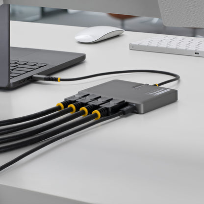 StarTech.com USB-C to Quad-Monitor Workstation Adapter, 4K 60Hz DisplayPort, 140W PD Passthrough for Laptop Charging, USB Port for Wireless Keyboard / Mouse, TAA