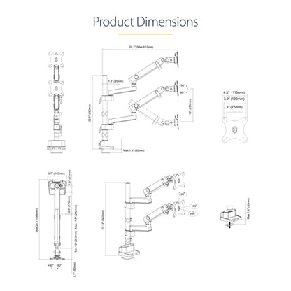 StarTech.com Desk Mount Dual Monitor Arm, Full Motion Monitor Mount for 2x VESA Displays up to 32" (17.6lb/8kg), Height Adjustable, Clamp/Grommet Mount, Mechanical Spring