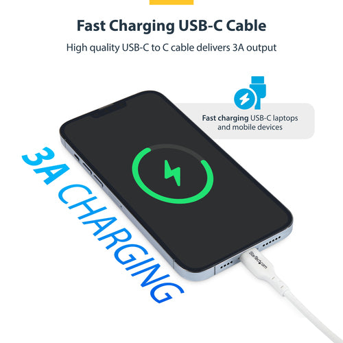 StarTech.com 6ft (1.8m) USB-C Charging Cable, Charge & Sync, 60W (3A) PD, USB 2.0 Laptop Charger Cable, TPE Jacket - White USB C Charging Cord