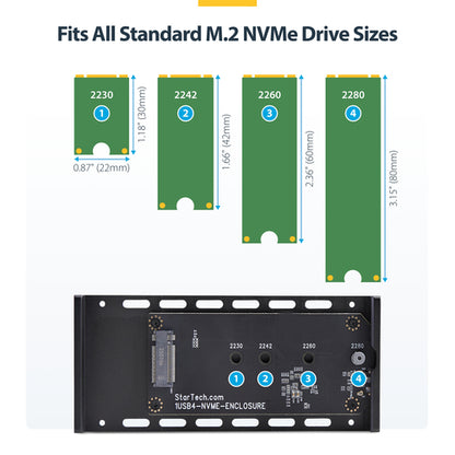 StarTech.com USB4 M.2 NVMe Enclosure, 40Gbps, External USB-C/Thunderbolt NVMe SSD Enclosure, Aluminum Heatsink Case, B+M/M-Key