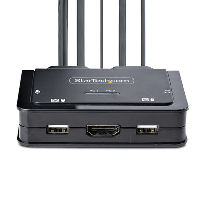 StarTech.com 2-Port Hybrid USB-C HDMI Cable KVM Switch, 4K 60Hz, Compact KVM with 6ft/1.8m USB-A/HDMI/Audio & 4ft/1.2m USB-C Integrated Host Cables, Bus Powered - Remote Push Button/Hotkey Switching