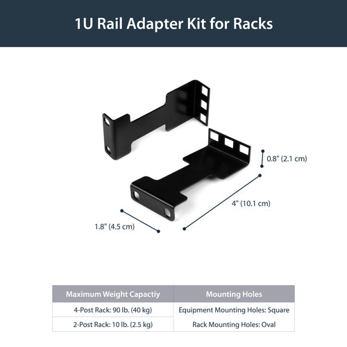 StarTech.com Server Rack Depth Extender - 1U - 4in / 10 cm - TAA Compliant - Recessed Rack Adapter - Rack Mount Adapter Kit - Network Rack Extender