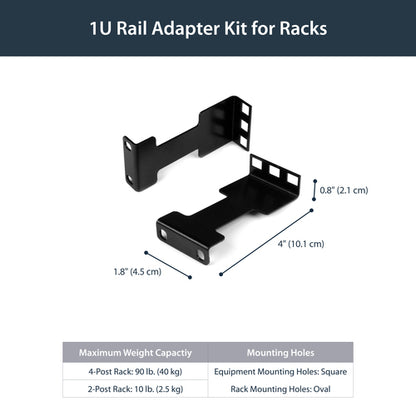 StarTech.com Server Rack Depth Extender - 1U - 4in / 10 cm - TAA Compliant - Recessed Rack Adapter - Rack Mount Adapter Kit - Network Rack Extender