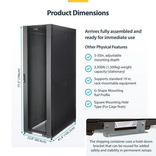 StarTech.com 42U Enterprise-Grade Server Rack Cabinet Kit, 19in Enclosed 4-Post Rack with Built-in Cable Management, 35in (89cm) Mounting Depth, 3307lb (1500kg) Capacity