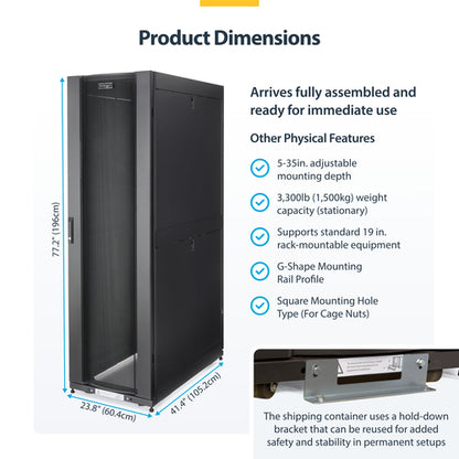 StarTech.com 42U Enterprise-Grade Server Rack Cabinet Kit, 19in Enclosed 4-Post Rack with Built-in Cable Management, 35in (89cm) Mounting Depth, 3307lb (1500kg) Capacity