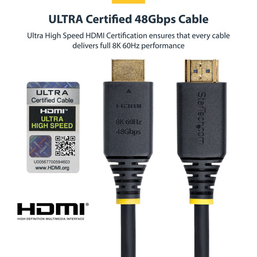 StarTech.com 1m (3ft) Certified Ultra High Speed HDMI Cable, 8K 60Hz/4K 120Hz, HDMI 2.1 Cable with HDR10+ / eARC, 48Gbps, 8K HDMI Cord for Monitor/TV/Display, Flexible TPE Jacket