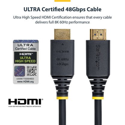 StarTech.com 1m (3ft) Certified Ultra High Speed HDMI Cable, 8K 60Hz/4K 120Hz, HDMI 2.1 Cable with HDR10+ / eARC, 48Gbps, 8K HDMI Cord for Monitor/TV/Display, Flexible TPE Jacket