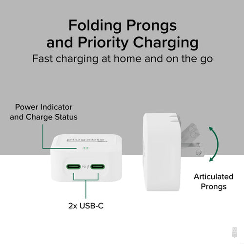 Plugable Technologies PS-40C2W mobile device charger Universal White AC Fast charging Indoor
