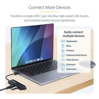 StarTech.com 4-Port USB-C Hub, 5Gbps, USB-C to 4x USB-A, Bus Powered, Small Travel Mini Hub, Multi-Port USB 3.0 Splitter, Portable Hub, Overcurrent Protection