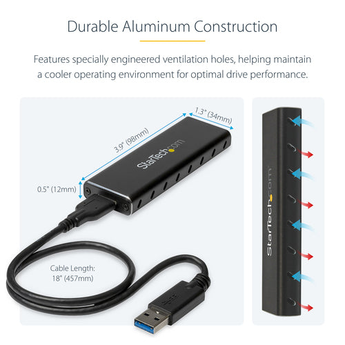 StarTech.com M.2 SSD Enclosure for M.2 SATA SSDs - USB 3.0 (5Gbps) with UASP - TAA