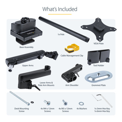 StarTech.com Desk Mount Monitor Arm with 2x USB 3.0 Ports, Full Motion Single Monitor Mount, up to 34" (17.6lb/8kg) VESA Display, Clamp/Grommet Mount, Mechanical Spring