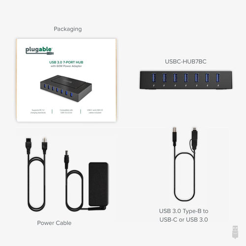 Plugable Technologies USBC-HUB7BC interface hub USB 3.2 Gen 1 (3.1 Gen 1) Type-C 5000 Mbit/s Black