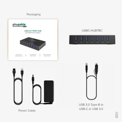 Plugable Technologies USBC-HUB7BC interface hub USB 3.2 Gen 1 (3.1 Gen 1) Type-C 5000 Mbit/s Black