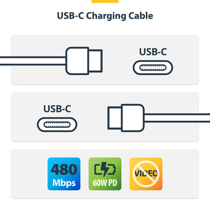 StarTech.com 6ft (1.8m) USB-C Charging Cable, Charge & Sync, 60W (3A) PD, USB 2.0 Laptop Charger Cable, TPE Jacket - White USB C Charging Cord