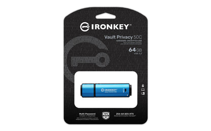 Kingston Technology IronKey 64GB USB-C Vault Privacy 50C AES-256 Encrypted, FIPS 197