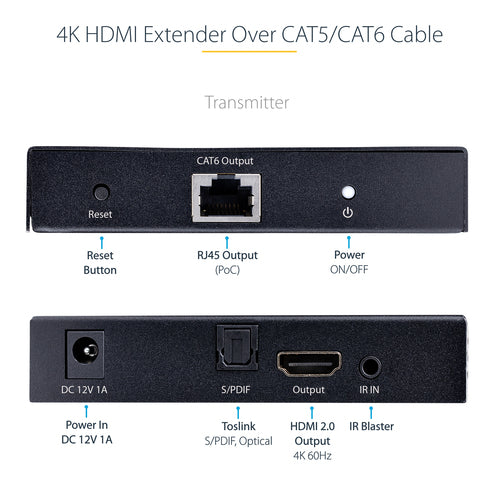 StarTech.com 4K70IC-EXTEND-HDMI AV extender AV transmitter & receiver Black