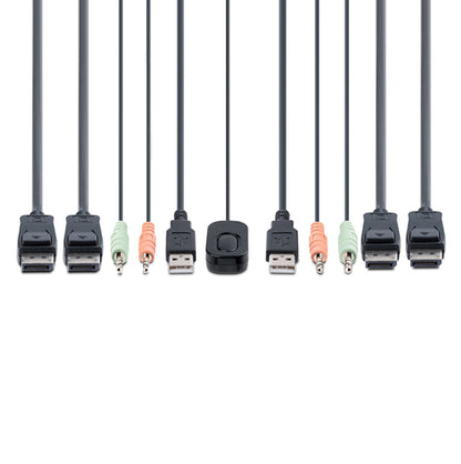 StarTech.com 2-Port Dual-Monitor DisplayPort Cable KVM Switch, 4K 60Hz, Compact KVM with 5ft/1.5m USB-A/DisplayPort/Audio Integrated Cables, Bus Powered - Remote Push Button/Hotkey Switching