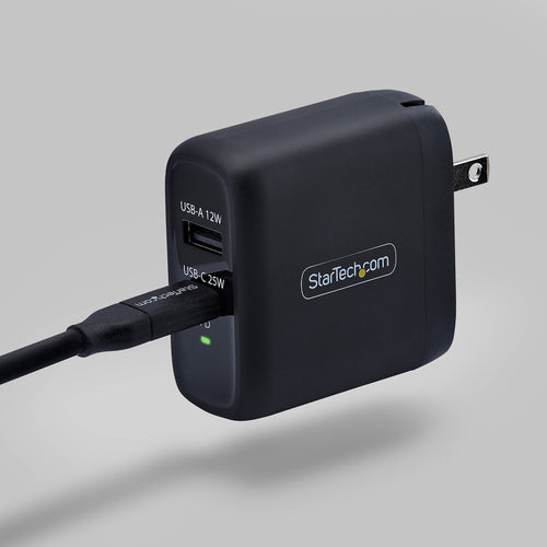 StarTech.com 37W USB-C & USB-A Wall Charger, Portable Charger with USB Power Delivery Fast Charging, 25W USB-C PD / 12W USB-A Output, Dual-Port USB-C/USB-A