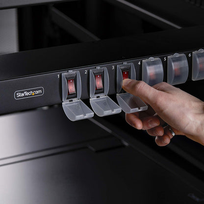 StarTech.com 8-Outlet Horizontal Rack Mount PDU, 1U Power Strip, Individual Outlet On/Off Switches w/Covers, 15A Circuit Breaker, 8ft/2.4m Cord, NEMA 5-15P/R, TAA