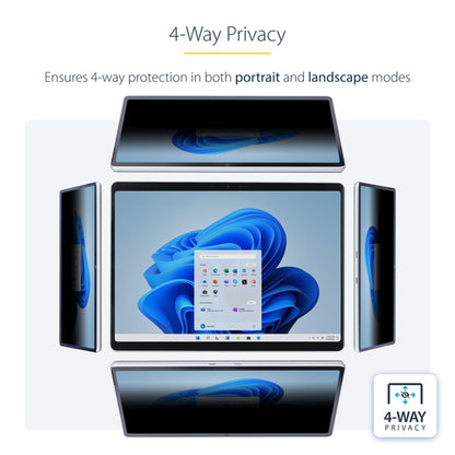 StarTech.com 4-Way Privacy Screen For 13-inch Surface Pro 8/9/X/11 Laptop, Portrait/Landscape Modes, Touch-Enabled, +/- 30 Deg. View, Blocks up to 51% Blue Light, Anti-Glare