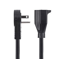 StarTech.com 3ft (1m) Power Extension Cord - 360; Rotating Flat Plug Extension Cord - NEMA 5-15P to NEMA 5-15R, 16 AWG, 125V/13A - Black Short 3-Prong Power Extender Cable