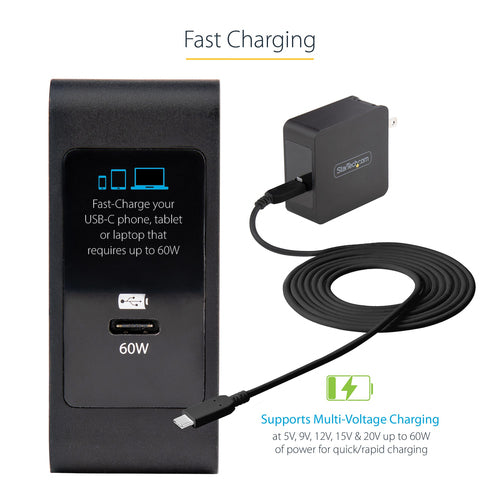 StarTech.com USB C Wall Charger - USB C Laptop Charger 60W PD - 6ft/2m Cable - Universal Compact Type C Power Adapter - Dell XPS, Lenovo X1 Carbon, HP EliteBook, MacBook - USB IF/ETL Certified