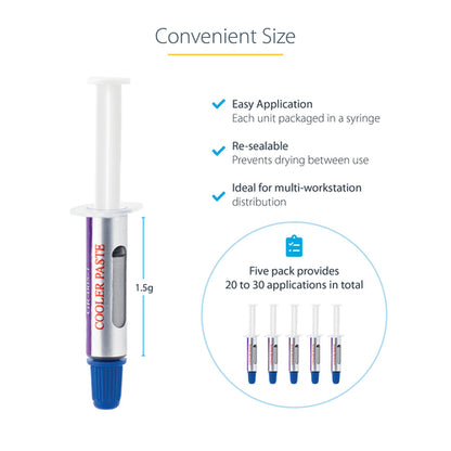 StarTech.com Thermal Paste, Pack of 5 Re-sealable Syringes (1.5g / each), Metal Oxide Compound, CPU Heat Sink Thermal Grease Paste