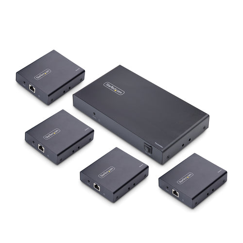 StarTech.com 4-Port HDMI Extender and Splitter Over CAT6, 4K 60Hz, Up to 230ft (70m), 1x4 HDMI over Ethernet Distribution Kit with IR and Power Over Cable