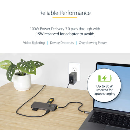 StarTech.com USB C Multiport Adapter 4K 60Hz HDMI Video, 3 Pt 5Gbps USB-A Hub, 100W USB Power Delivery Pass-Through/GbE/SD/MicroSD, 12"/30cm Cable, Travel Laptop Docking Station