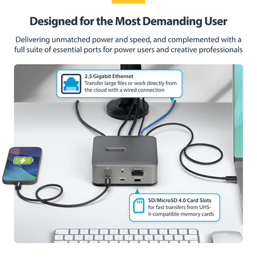 StarTech.com Thunderbolt 5/4 & USB4 Universal Dock, Multi-Display, Up to 8K 60Hz, 140W Charging, 30W PD Phone Charging, USB 10G, 2.5G LAN, 180W Adapter Included