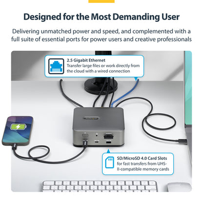 StarTech.com Thunderbolt 5/4 & USB4 Universal Dock, Multi-Display, Up to 8K 60Hz, 140W Charging, 30W PD Phone Charging, USB 10G, 2.5G LAN, 180W Adapter Included