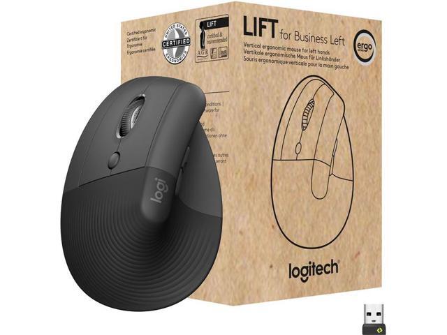 Logitech Lift for Business Left  Vertical Ergonomic Mouse - Left-Handed  Wireless  Bluetooth or Secured Logi Bolt USB  Quiet clicks  Globally Certified  Windows/Mac/Chrome/Linux - Graphite