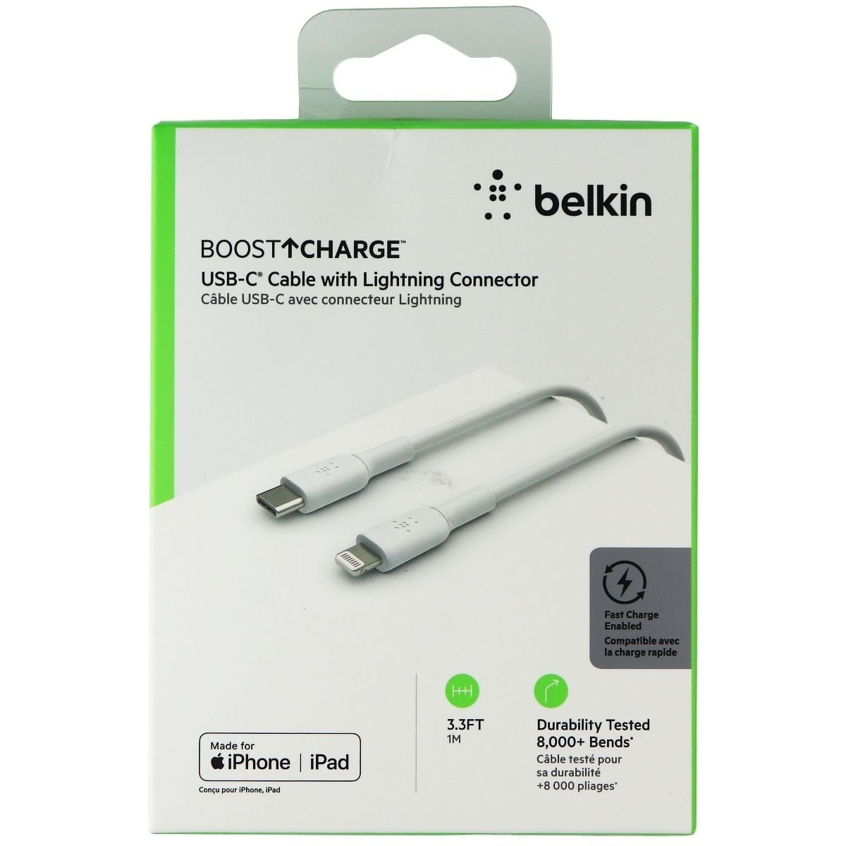 BELKIN CAA003bt1MWH White BOOST CHARGE USB-C Cable with Lightning Connector